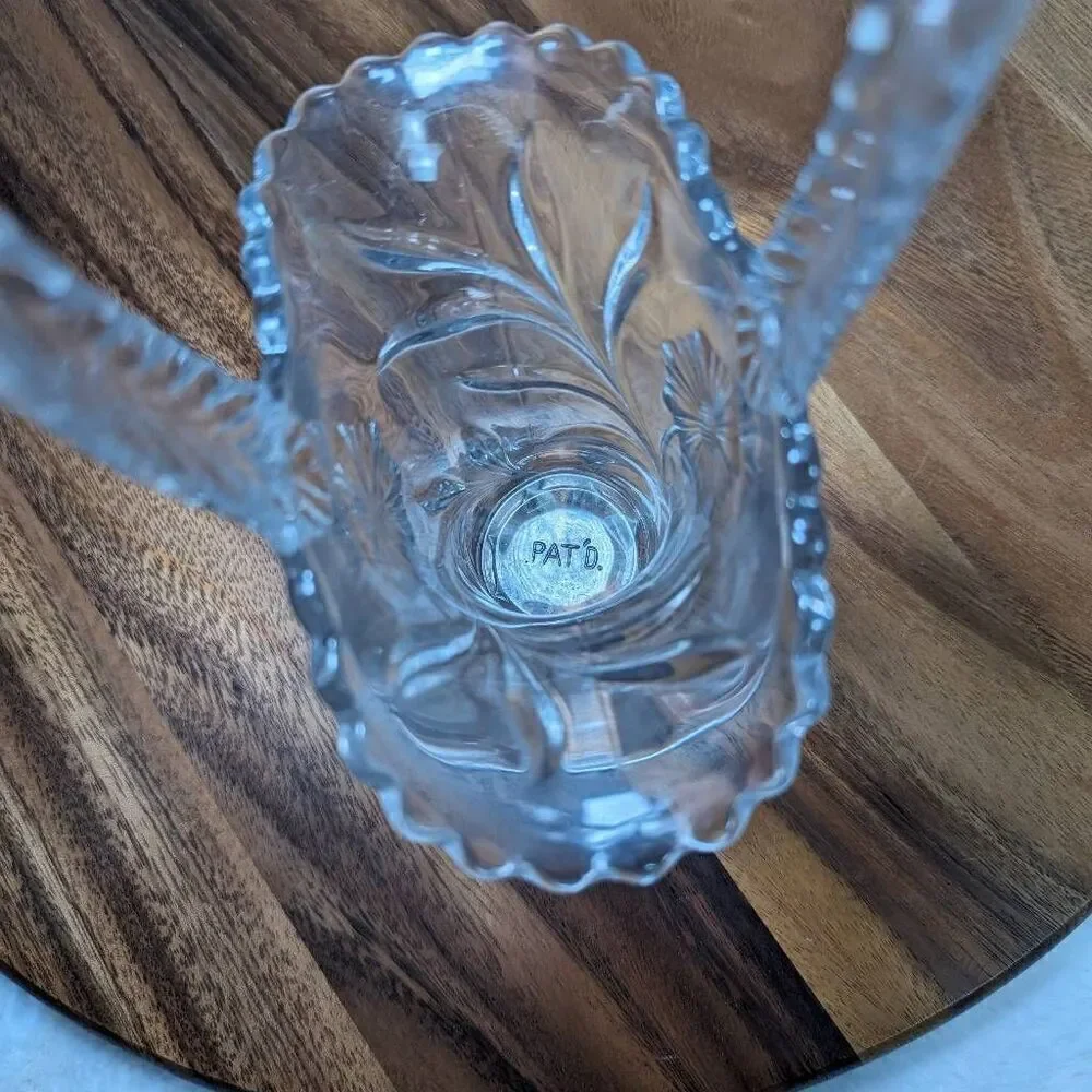 Vintage L E Smith Pressed Glass Basket with Scalloped Edges Circa 1940s